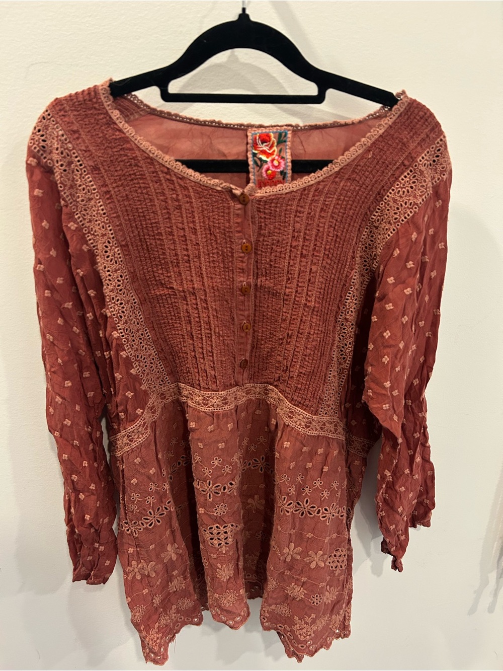 Johnny Was Rust Embroidered Peasant blouse